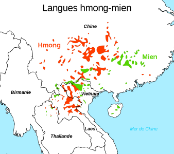 carte linguistique des langues hmong et mien