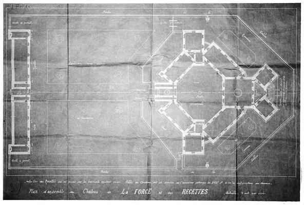 Plan d'ensemble du château de La Force et des Recettes