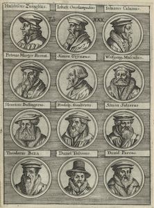 portraits de réformateurs (Zwingli, Œcolampade, Bullinger, Calvin, Bèze, Toussain… )