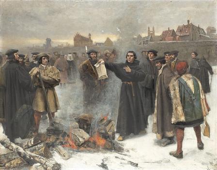 Luther brûle la bulle du pape en 1520