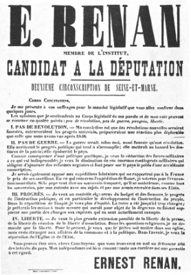 Ernest Renan candidature à la députation 1869